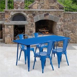 Flash Furniture 5 Piece 31.5&quot x 63&quot Metal Dining Set in Blue