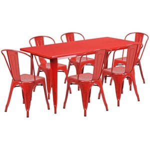 flash furniture contemporary industrial metal dining set in red with vertical slat chairs