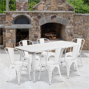 Flash Furniture 7 Piece 31.5&quot x 63&quot Metal Dining Set in White