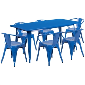 Flash Furniture 7 Piece 31.5&quot x 63&quot Metal Dining Set in Blue