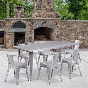 Flash Furniture 7 Piece 31.5&quot x 63&quot Metal Dining Set in Silver