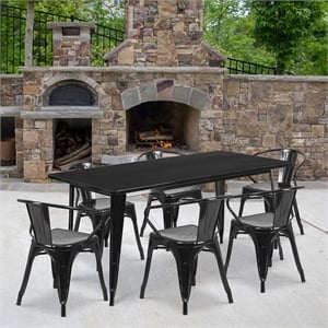 Flash Furniture 7 Piece 31.5&quot x 63&quot Metal Dining Set in Yellow