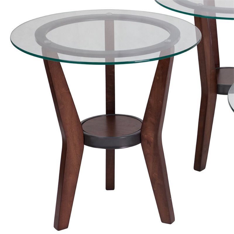 Flash Furniture Ashley Fantell 3 Piece Round Glass Top Coffee Table Set in Brown FSDTS361DBGG