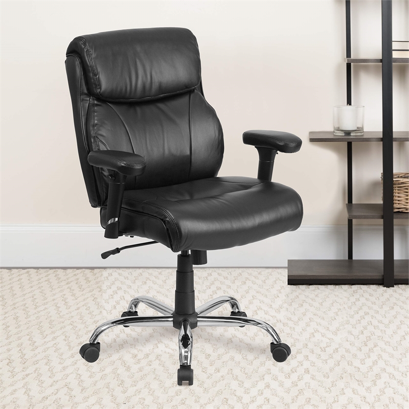 Flash Furniture Big and Tall Leather Swivel Office Chair in Black