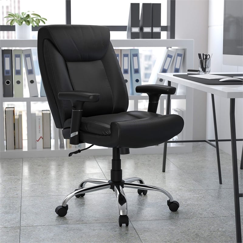 Flash Furniture Big and Tall Leather Swivel Office Chair in Black