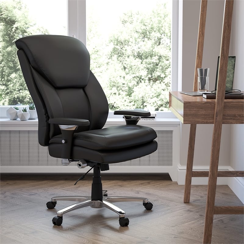 Flash Furniture Big and Tall Leather Swivel Office Chair in Black