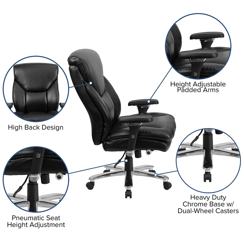 Flash Furniture Big and Tall Leather Swivel Office Chair in Black