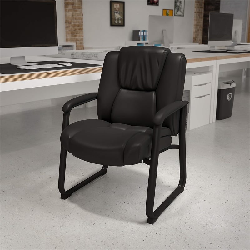 Flash Furniture Leather Office Reception Chair in Black
