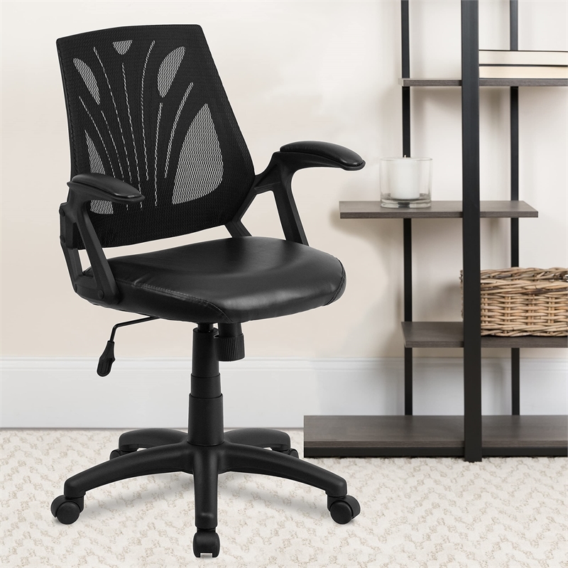 Flash Furniture Mid-Back Office Swivel Chair In Black Leather Mesh