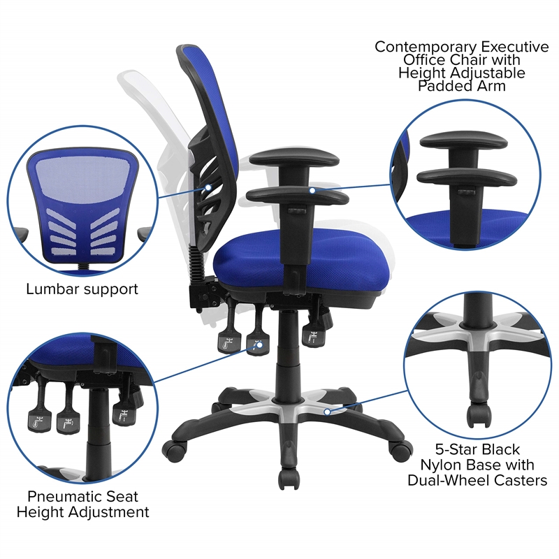 Flash Furniture Nicholas Mid-Back Blue Mesh Multifunction Office Chair