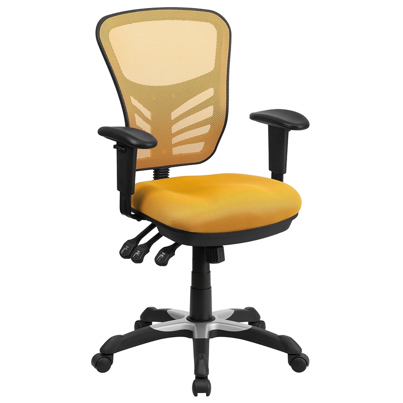 Flash Furniture Nicholas Mid-Back Yellow-Orange Mesh Multifunction Chair