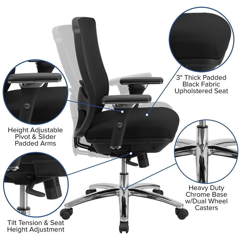 Flash Furniture Big and Tall Fabric Swivel Office Chair in Black