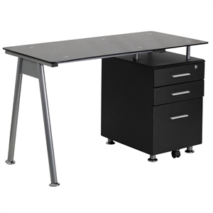 Flash Furniture 3 Drawer Glass Top Home Office Desk in Black