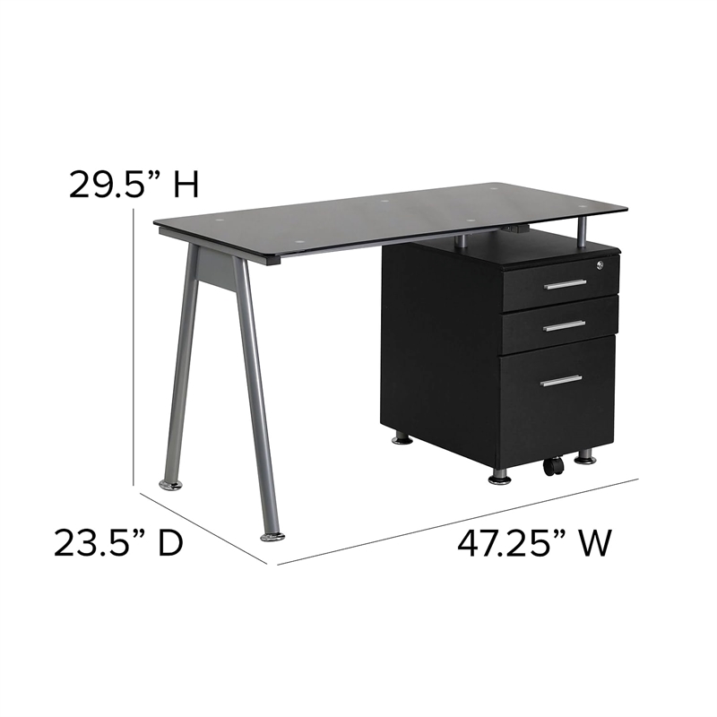 Flash Furniture 3 Drawer Glass Top Home Office Desk in Black