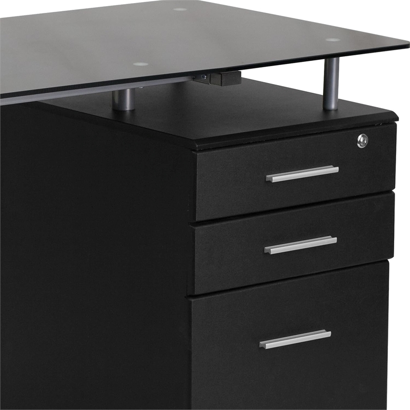Flash Furniture 3 Drawer Glass Top Home Office Desk in Black