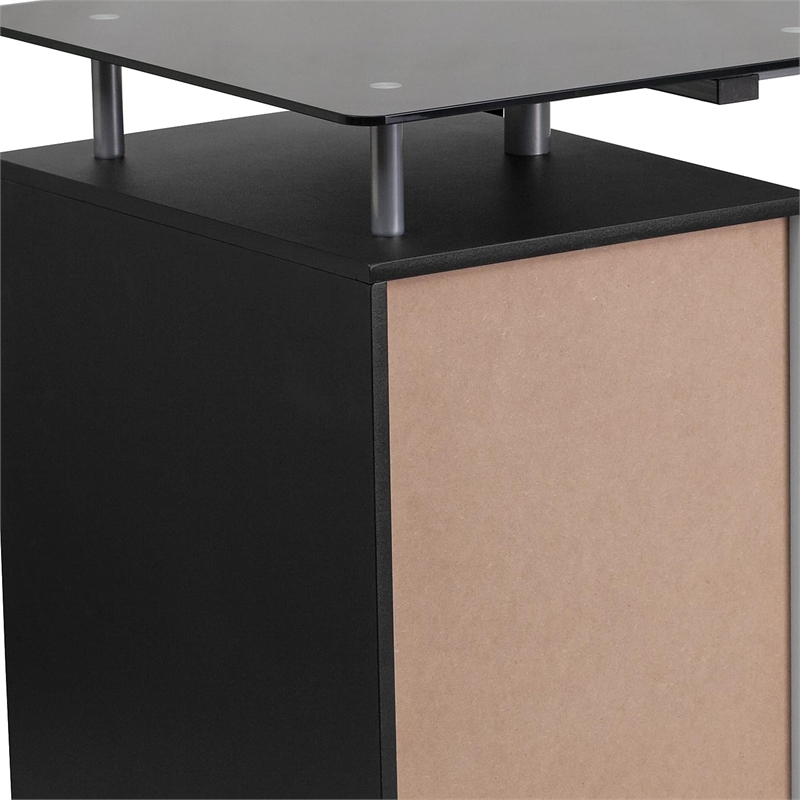Flash Furniture 3 Drawer Glass Top Home Office Desk in Black