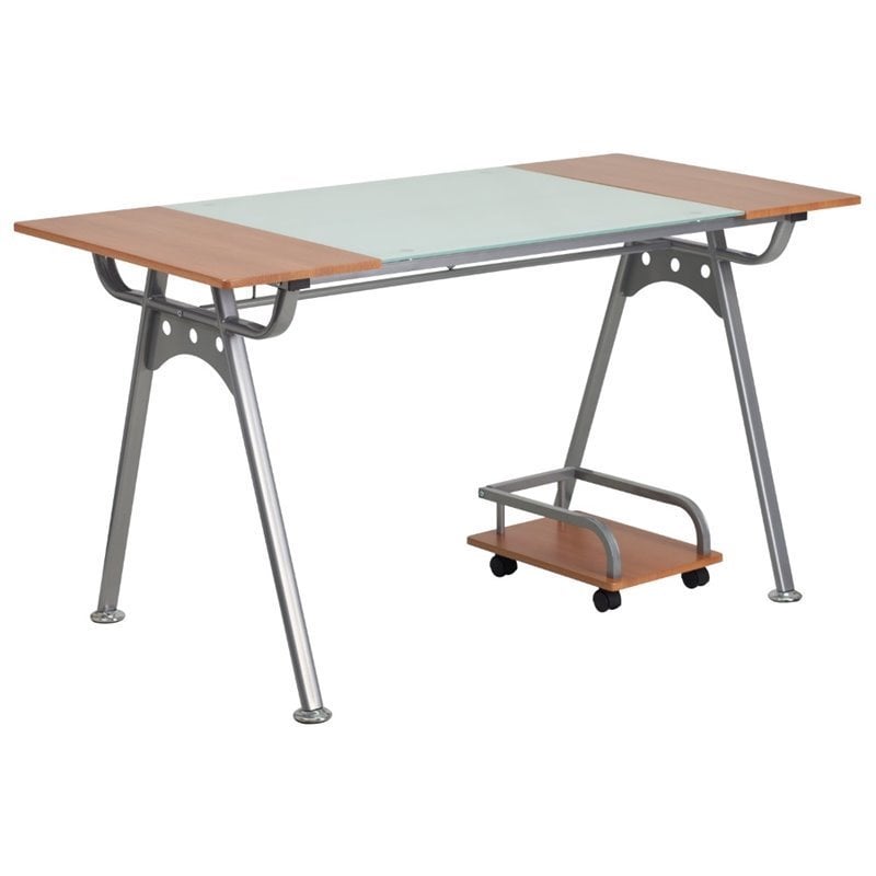 Flash Furniture Glass and Laminate Computer Desk in Cherry