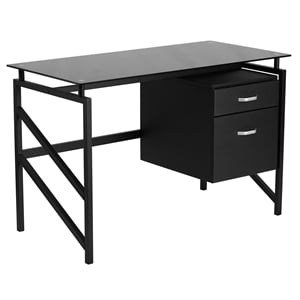 Flash Furniture 2 Drawer Glass Top Home Office Desk in Black