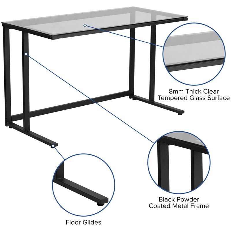 Flash Furniture Glass Top Writing Desk in Black