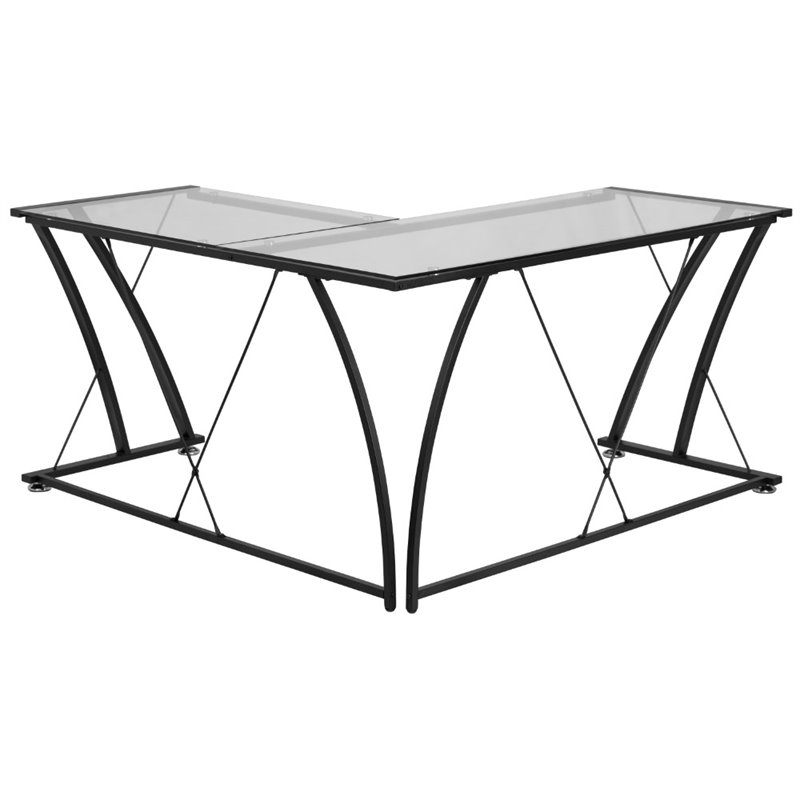 Flash Furniture Glass L-Shape Computer Desk In Clear Black