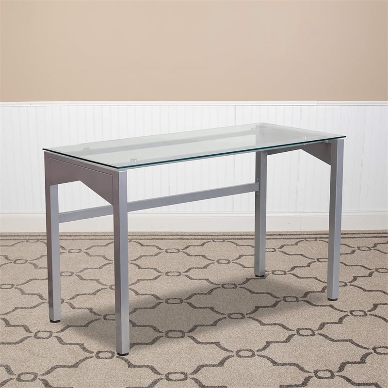 Flash Furniture Glass Top Writing Desk in Silver