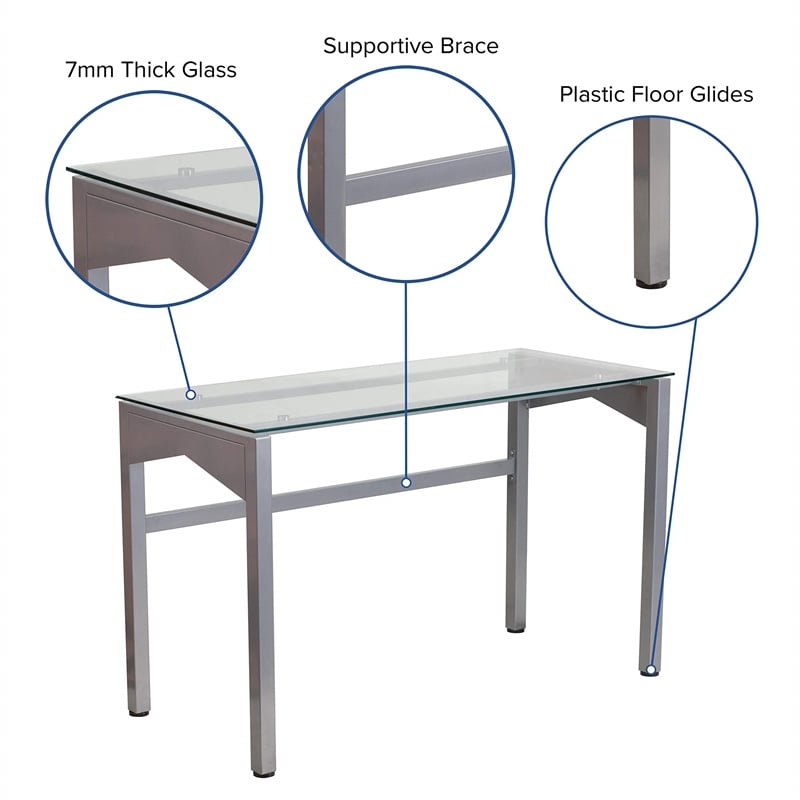 Flash Furniture Glass Top Writing Desk in Silver