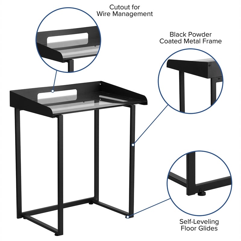 Flash Furniture Glass Top Writing Desk in Black