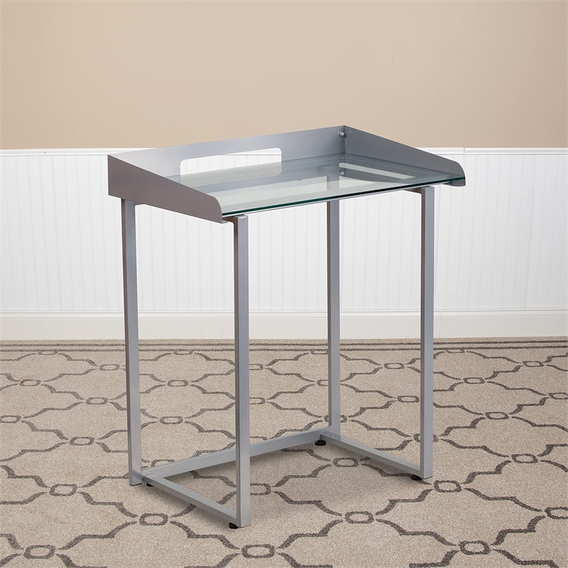 Flash Furniture Glass Top Writing Desk in Silver