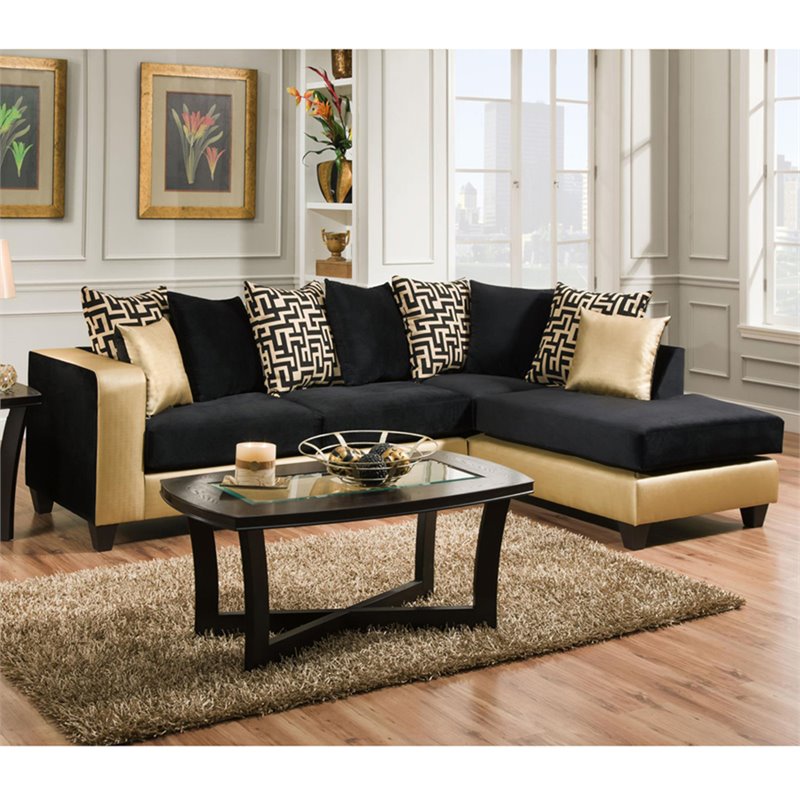 Velvet Right Facing Sectional in Black and Gold - RS-4124-07SEC-GG