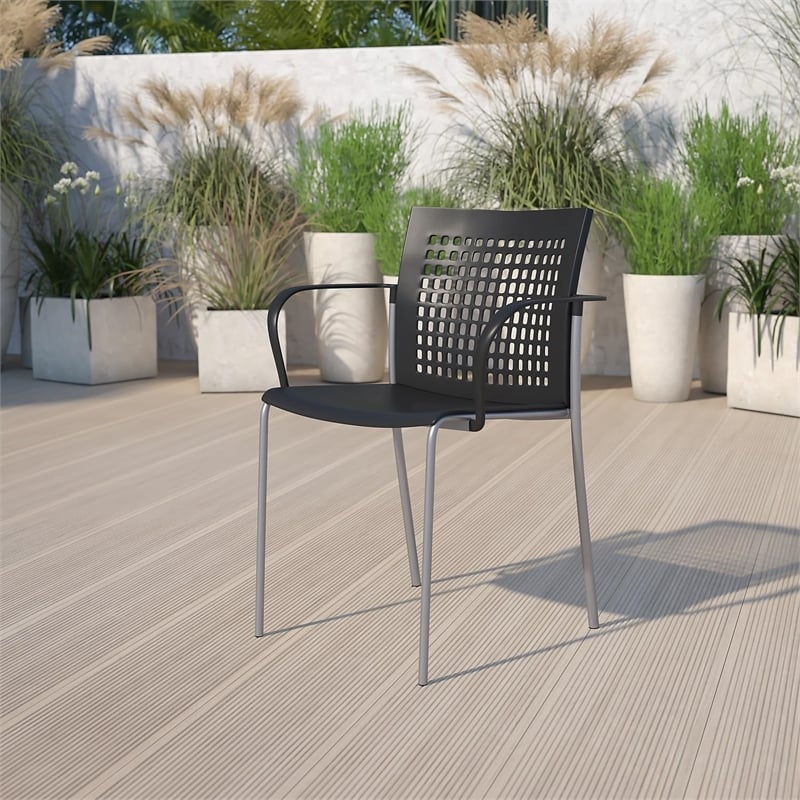Flash Furniture Hercules Plastic Air Vent Back Stacking Chair in Black