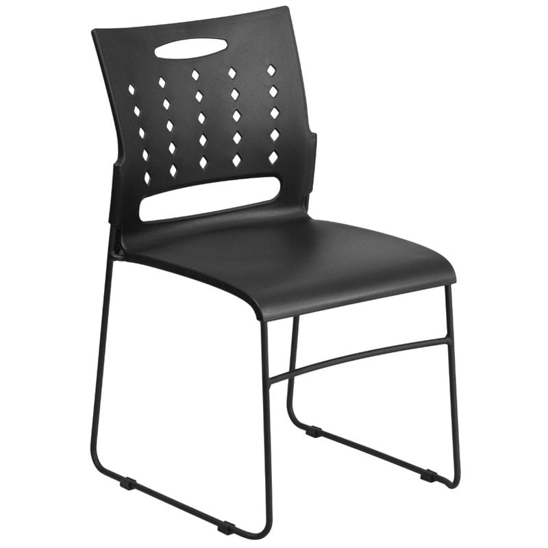 Flash Furniture Hercules Plastic Vent Back Sled Base Stacking Chair in Black