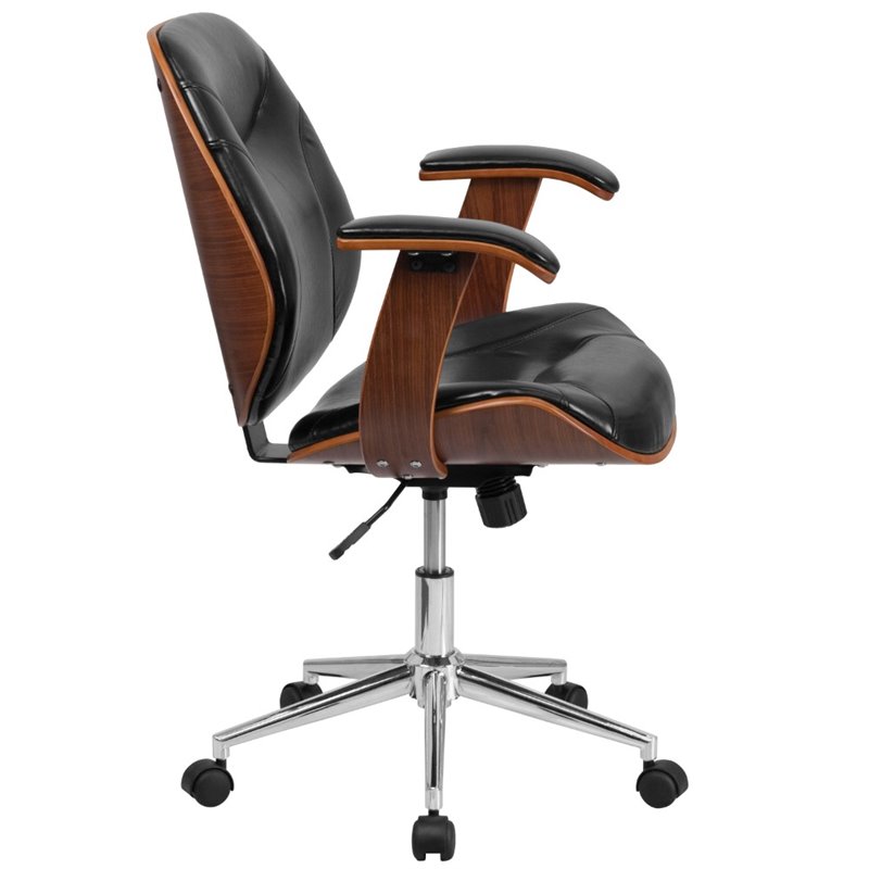 Flash Furniture Leather Swivel Office Chair in Black and Walnut