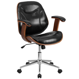 Flash Furniture Leather Swivel Office Chair in Black and Walnut