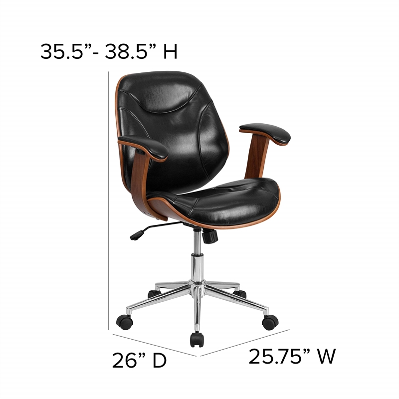 Flash Furniture Leather Swivel Office Chair in Black and Walnut