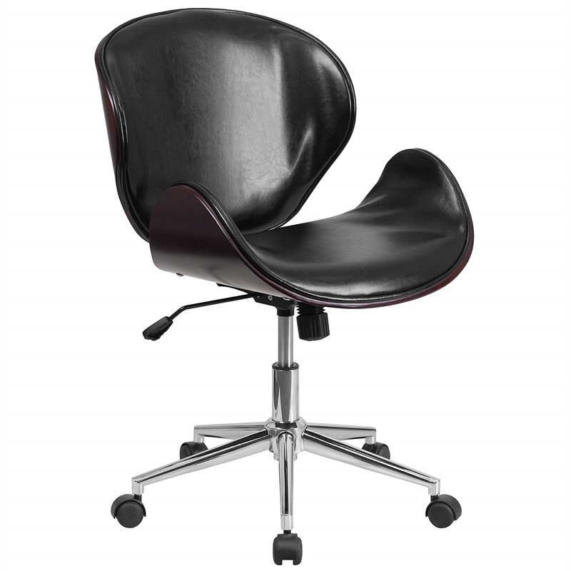 Flash Furniture Leather Swivel Office Chair in Black and Mahogany