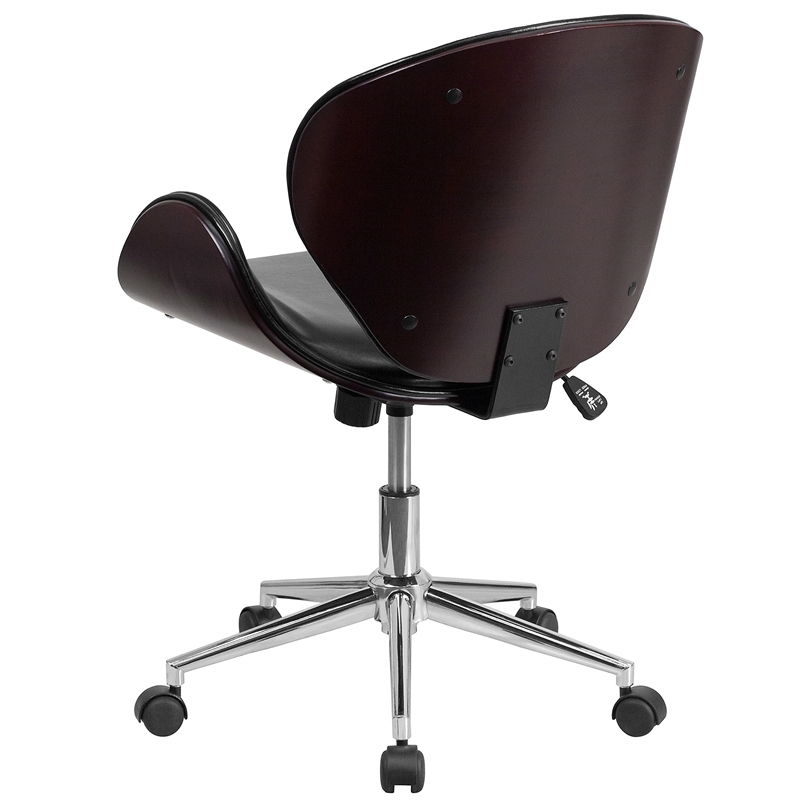 Flash Furniture Leather Swivel Office Chair in Black and Mahogany