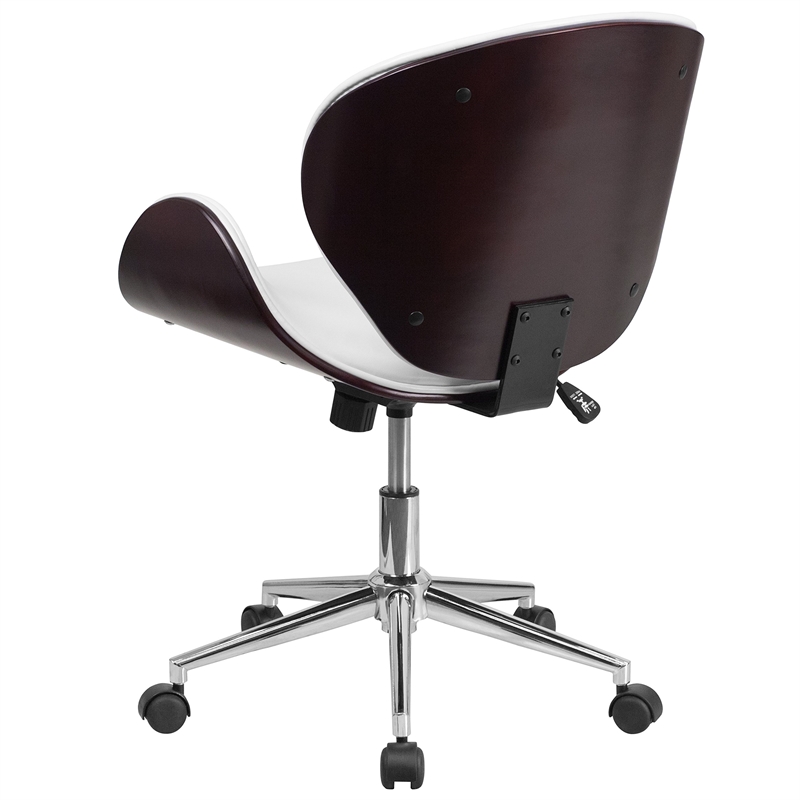 Flash Furniture Leather Swivel Office Chair in White and Mahogany