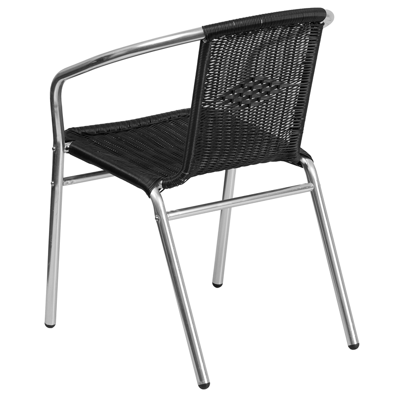 Flash Furniture Aluminum and Rattan Stacking Patio Chair in Black