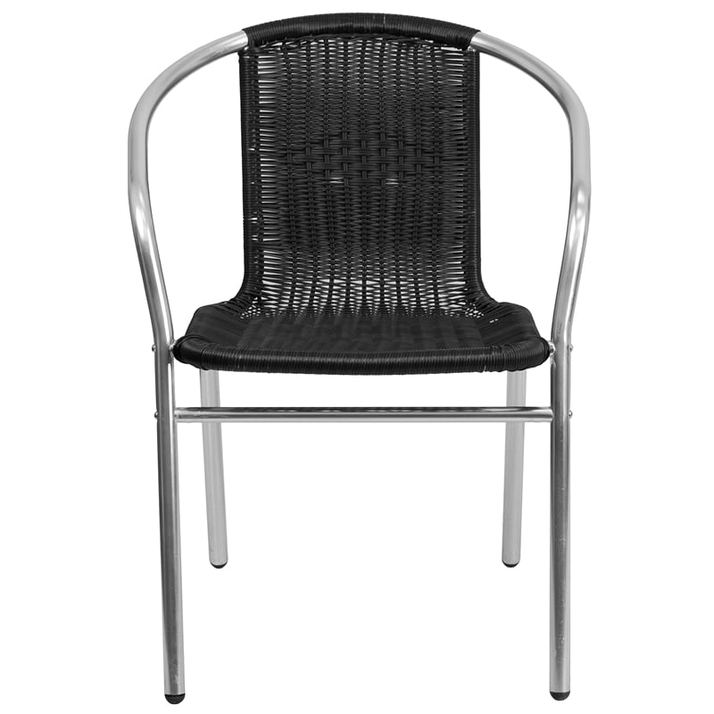 Flash Furniture Aluminum and Rattan Stacking Patio Chair in Black