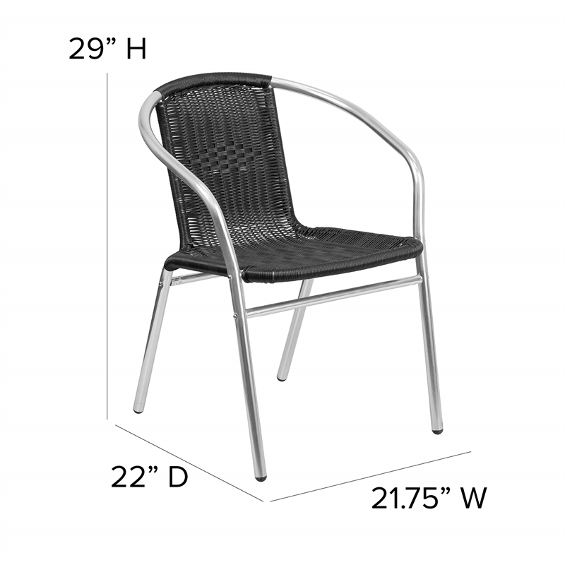 Flash Furniture Aluminum and Rattan Stacking Patio Chair in Black