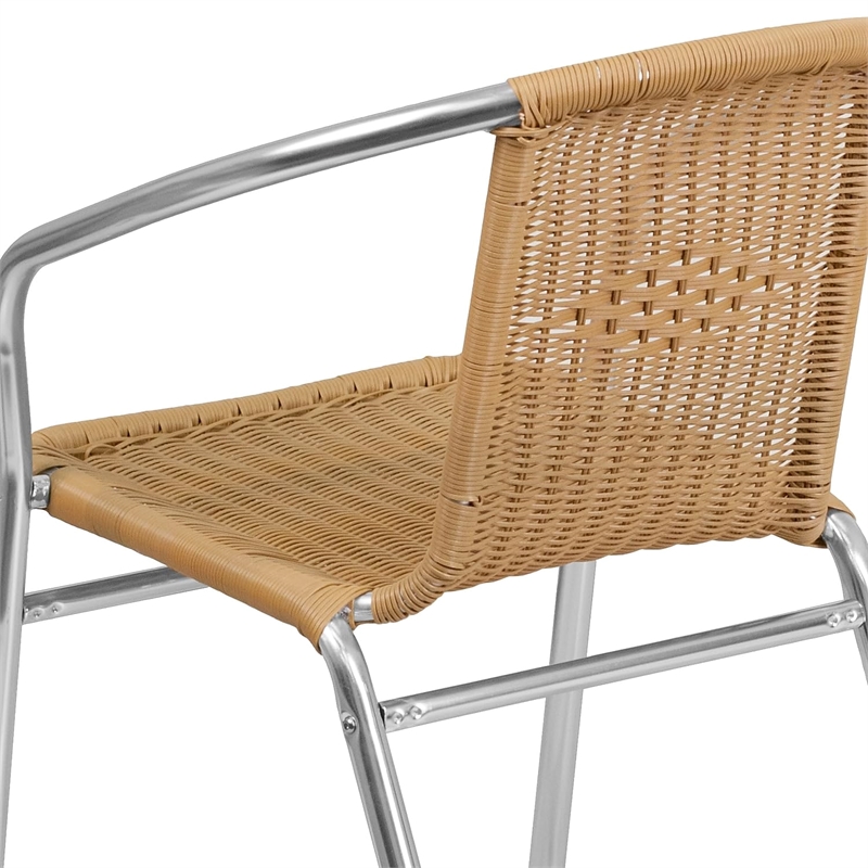 Flash Furniture Aluminum and Rattan Stacking Patio Chair in Beige