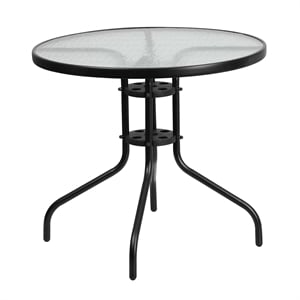 Flash Furniture 31.5&quot Round Glass Top Patio Dining Table in Black
