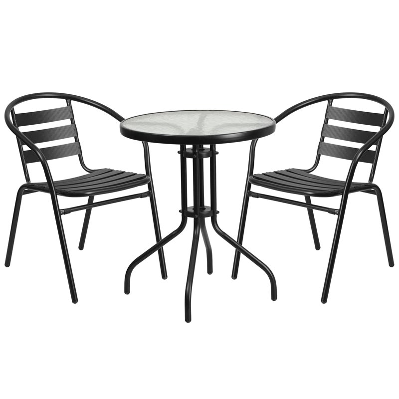 Flash Furniture 3 Piece Round Patio Bistro Set in Black
