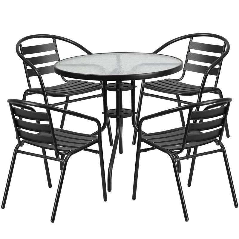 Flash Furniture 5 Piece Round Patio Dining Set in Black
