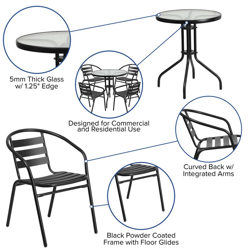 Flash Furniture 5 Piece Round Patio Dining Set in Black