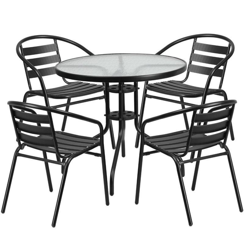 Flash Furniture 5 Piece Round Patio Dining Set in Black