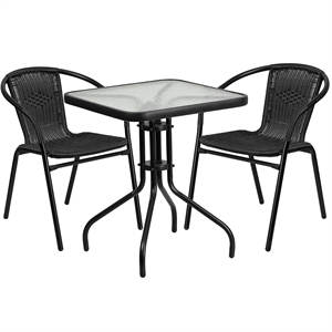 Flash Furniture 3 Piece Square Patio Bistro Set in Black