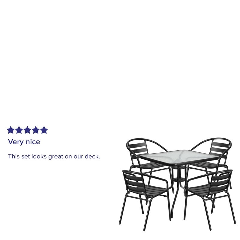 Flash Furniture 5 Piece Square Patio Dining Set in Black