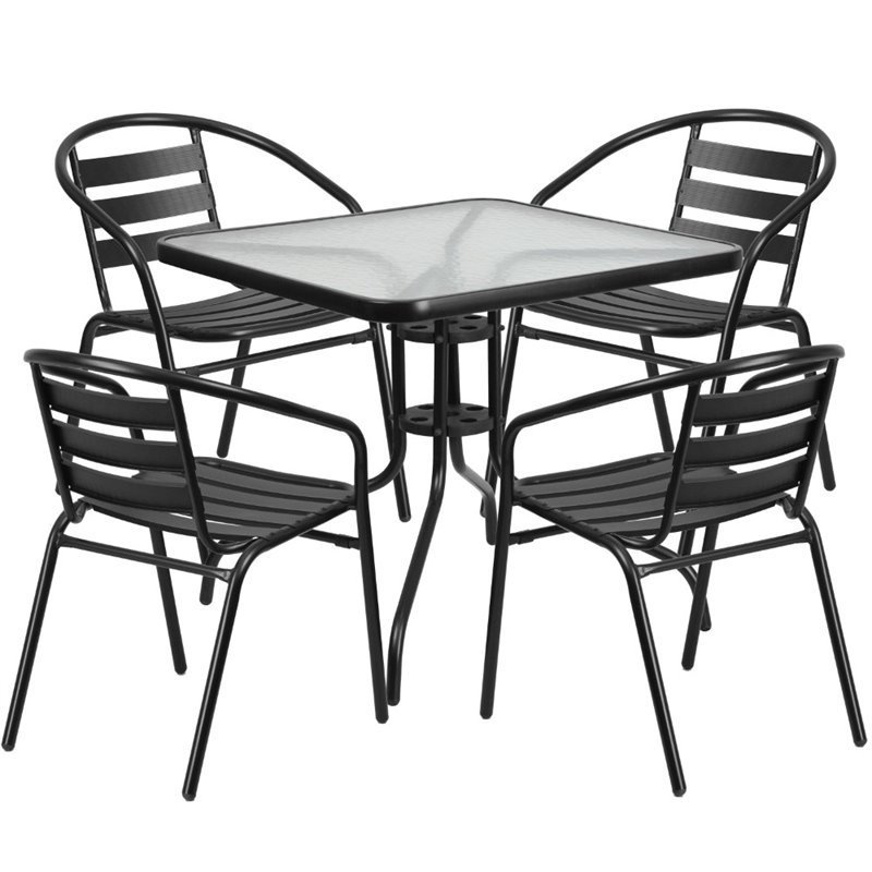 Flash Furniture 5 Piece Square Patio Dining Set in Black