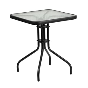 Flash Furniture 23.5&quot Square Glass Top Patio Dining Table in Black